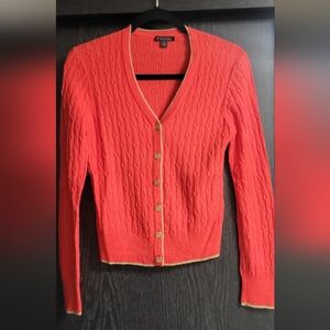 Brooks Brothers Coral Cable Knit Cardigan Sweater